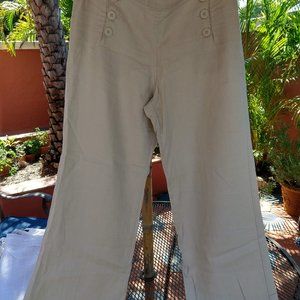 Women's Khaki Linen Flared Slacks/Pants